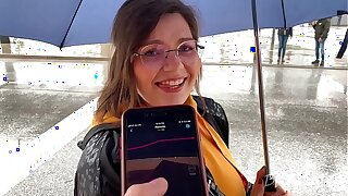 I control her pussy in public with a lovense lush - she moans and is embarassed